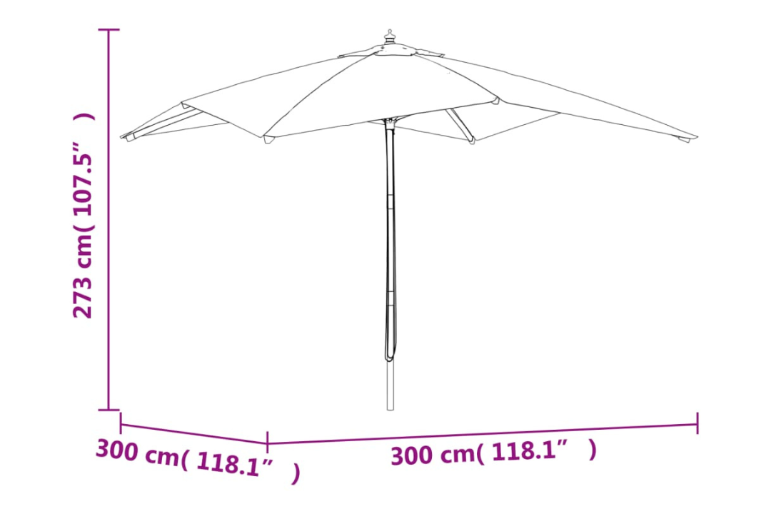 Garden Parasol with Wooden Pole 300x300x273 cm in Terracotta Specifications