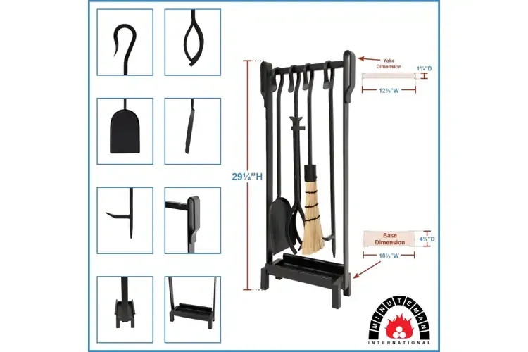 Shepherd's Hook Inline Fireplace Tool Set – Wrought Iron with Ash Pan Specifications