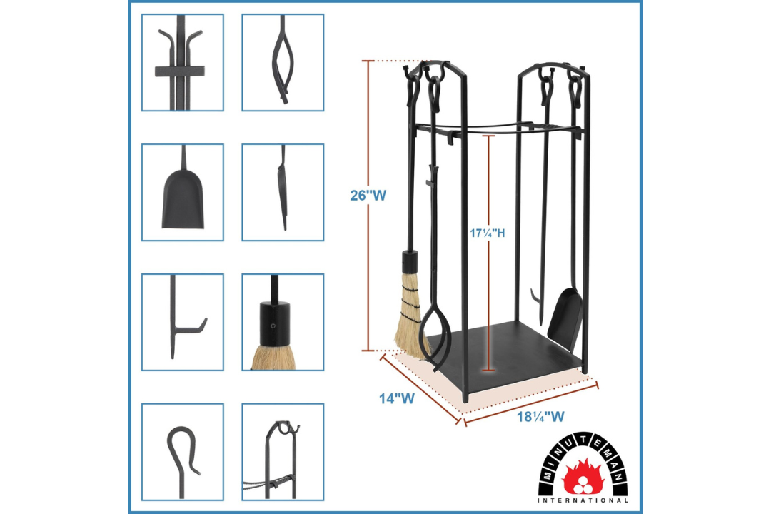32 Inch Mission Style Fireplace Wood Holder with Tools – Wrought Iron Firewood Rack Specifications