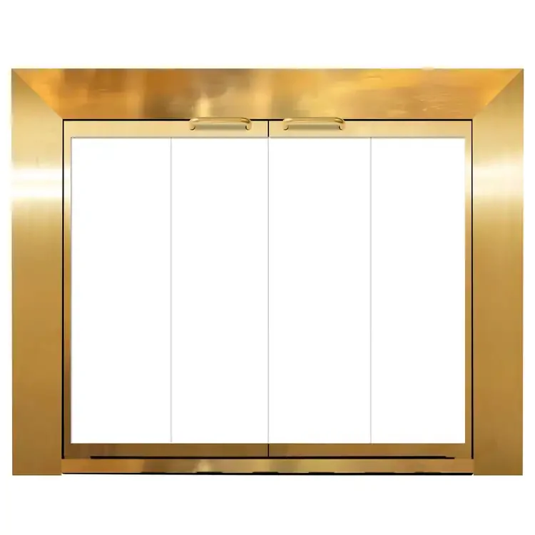 Polished Brass Reflection Masonry Fireplace Door