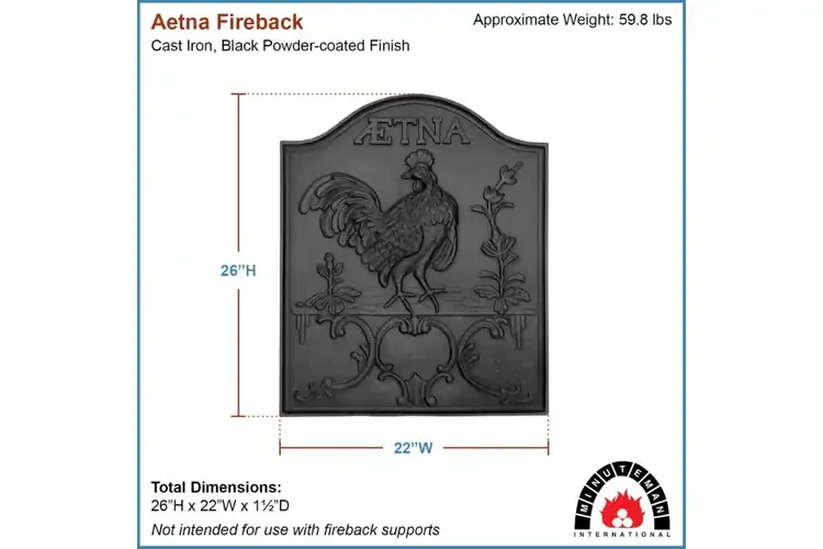 Aetna Fireback – 19th-Century Americana Cast Iron Fireplace Heat Reflector Specifications