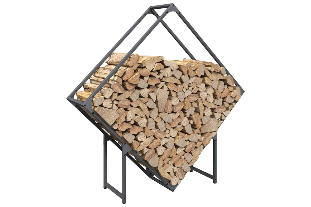 Modern Firewood Rack 100 x 25 x 100 cm in Anthracite Made of Cold-Rolled Steel