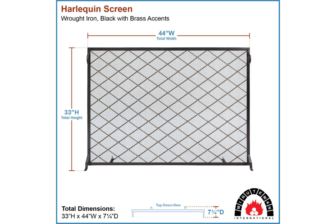 Harlequin Flat Fireplace Screen in 44” x 33” Specifications
