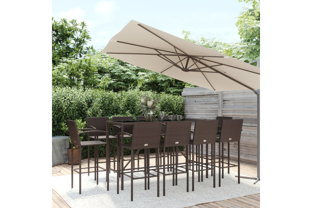 11 Piece Garden Bar Set Brown Poly Rattan