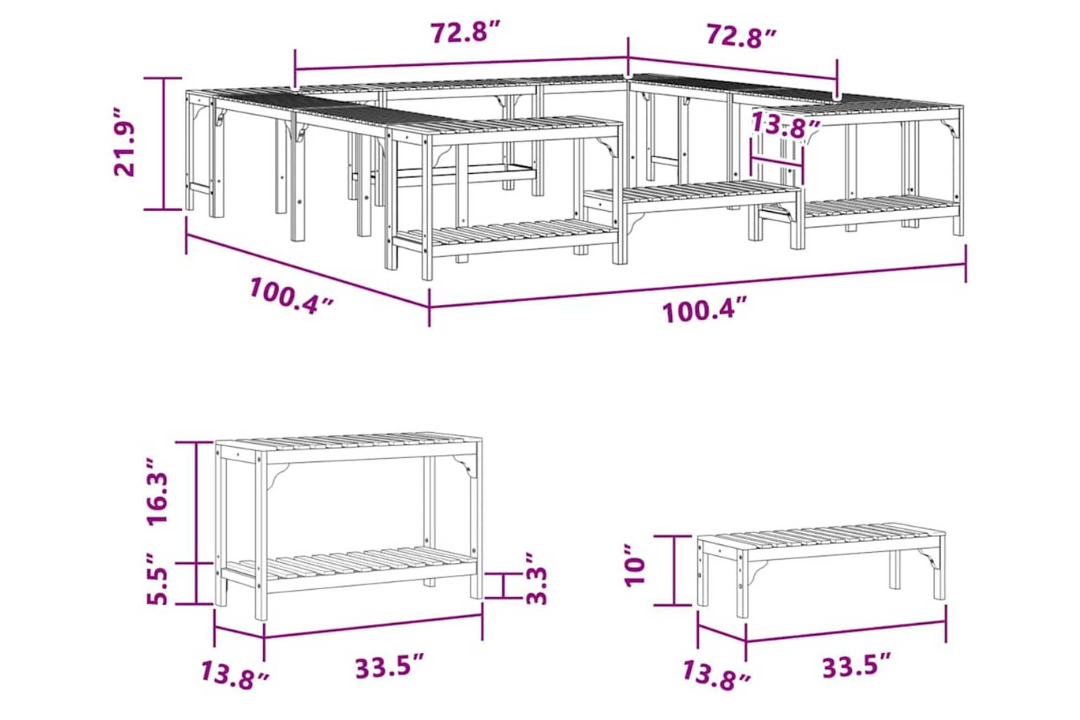 Hot Tub Surround – Square Build from Solid Acacia Wood in 250 x 250 x 55.5 cm Specifications
