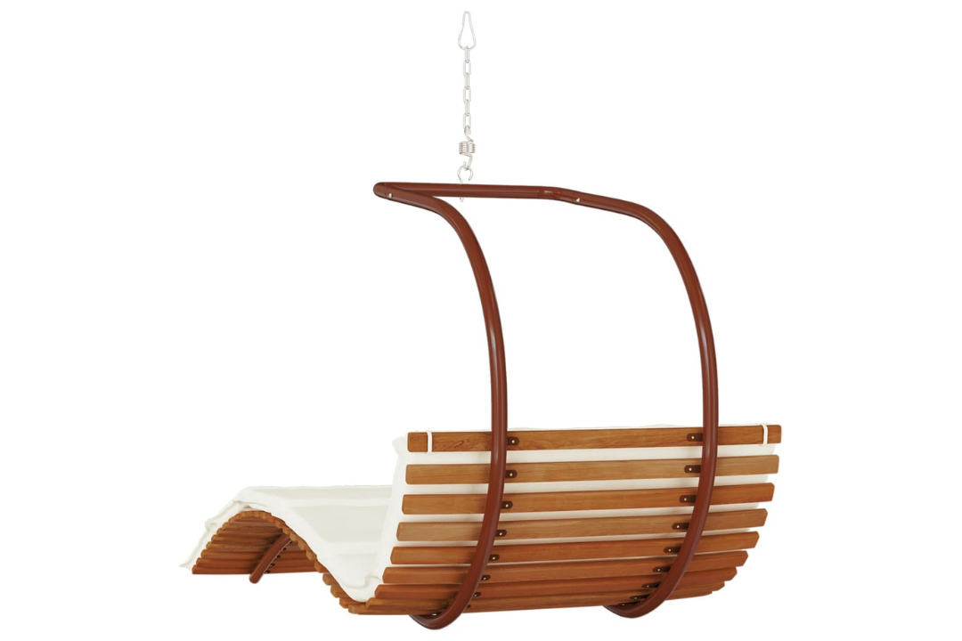 Swing Chair with Cushion Fabric and Solid Wood Poplar Ergonomic Curved Design Back Details