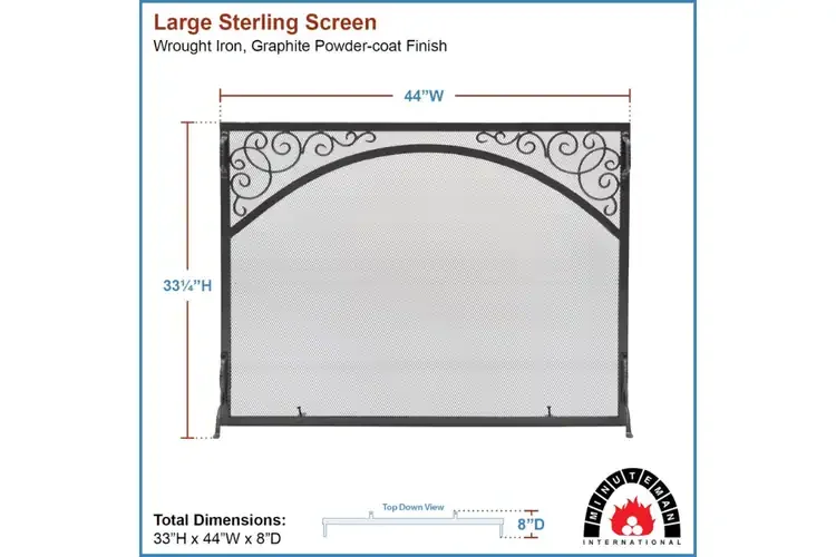Sterling Flat Fireplace Screen in 44" W x 33" H Specifications