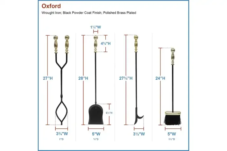Oxford Fireplace Tool Set in Black & Polished Brass Detailed Information