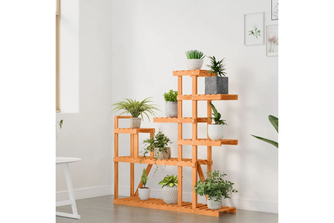 Solid Wood Fir Flower Stand 110 x 25 x 111 cm in Light Brown with Seven Shelves