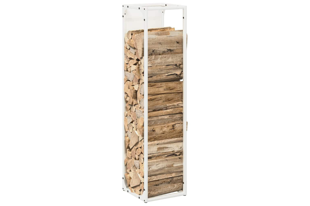 Sleek Firewood Rack 25 x 25 x 100 cm in White Made of Cold-Rolled Steel