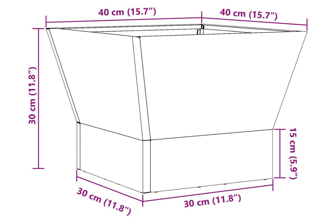 Square Fire Pit 40 x 40 x 30 cm in Black Cold-Rolled Steel Specifications