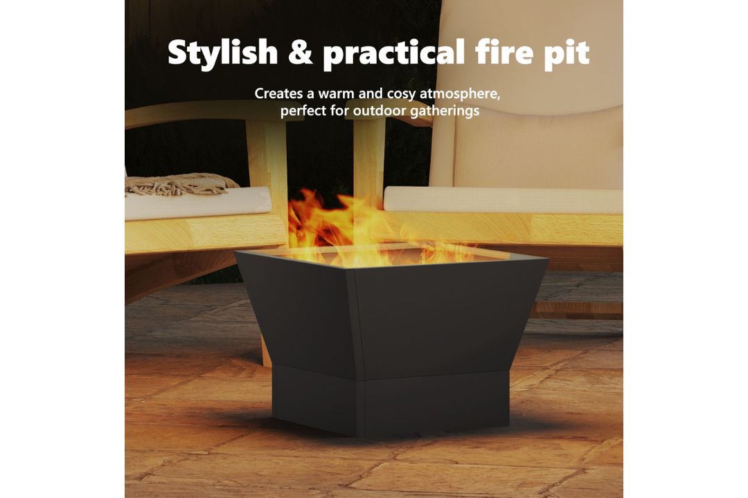 Stylish and Practical Square Fire Pit 40 x 40 x 30 cm in Black Cold-Rolled Steel