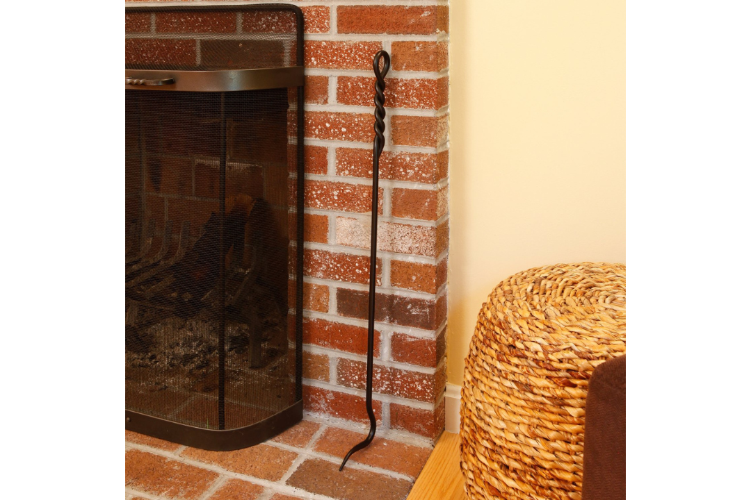 28-Inch Poker Wrought Iron Fireplace Tools with Rope Handles – Black Powder Coated Finish
