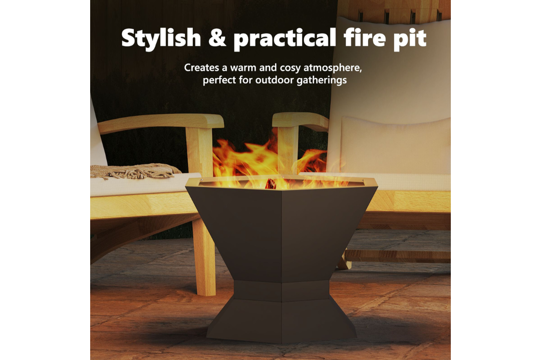 Stylish and Practical Hexagonal Black Fire Pit 50 x 50 x 40 cm Cold-Rolled Steel