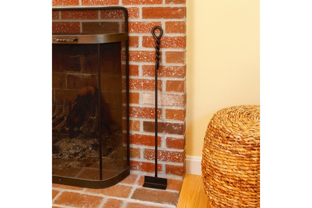 28-Inch Hoe Wrought Iron Fireplace Tools with Rope Handles – Black Powder Coated Finish