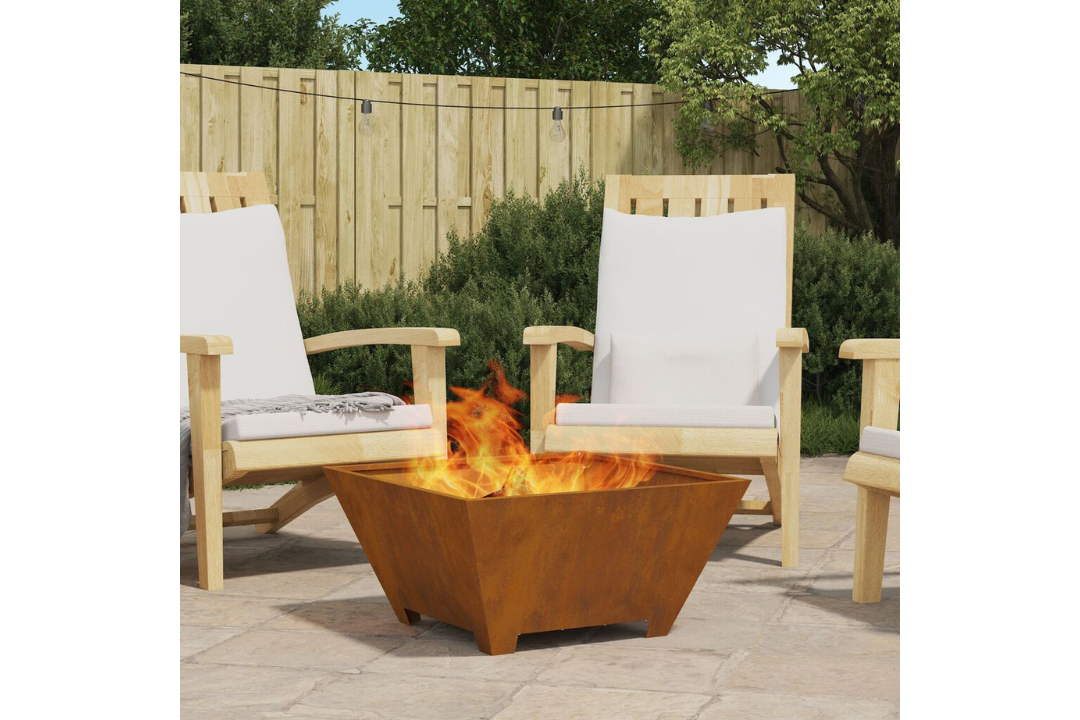 Fire Pit Square 60 x 60 x 30 cm in Rusty Brown Weathering Steel