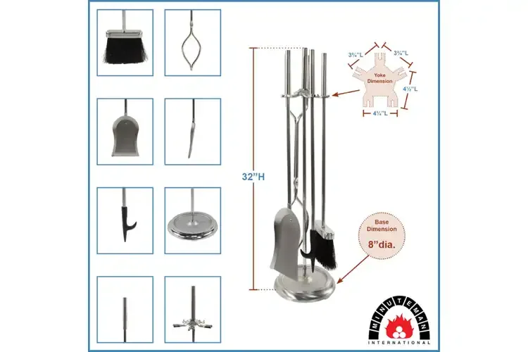 Neoclassic Fireplace Tool Set in Brushed Nickel Specifications