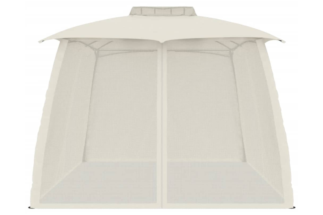 Gazebo with Double Roof & Breathable Mesh Walls Cream in 3.93 x 2.93 m with Powder-Coated Steel Frame