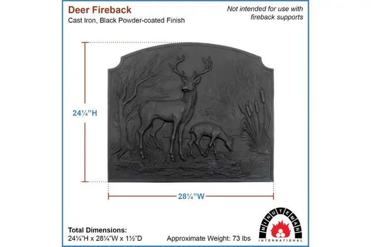 Deer Fireback – Cast Iron Fireplace Insert with Stag and Doe Woodland Scene Specifications