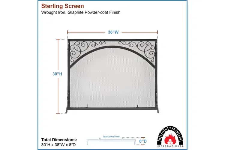 Sterling Flat Fireplace Screen in 38" W x 30" H Specifications