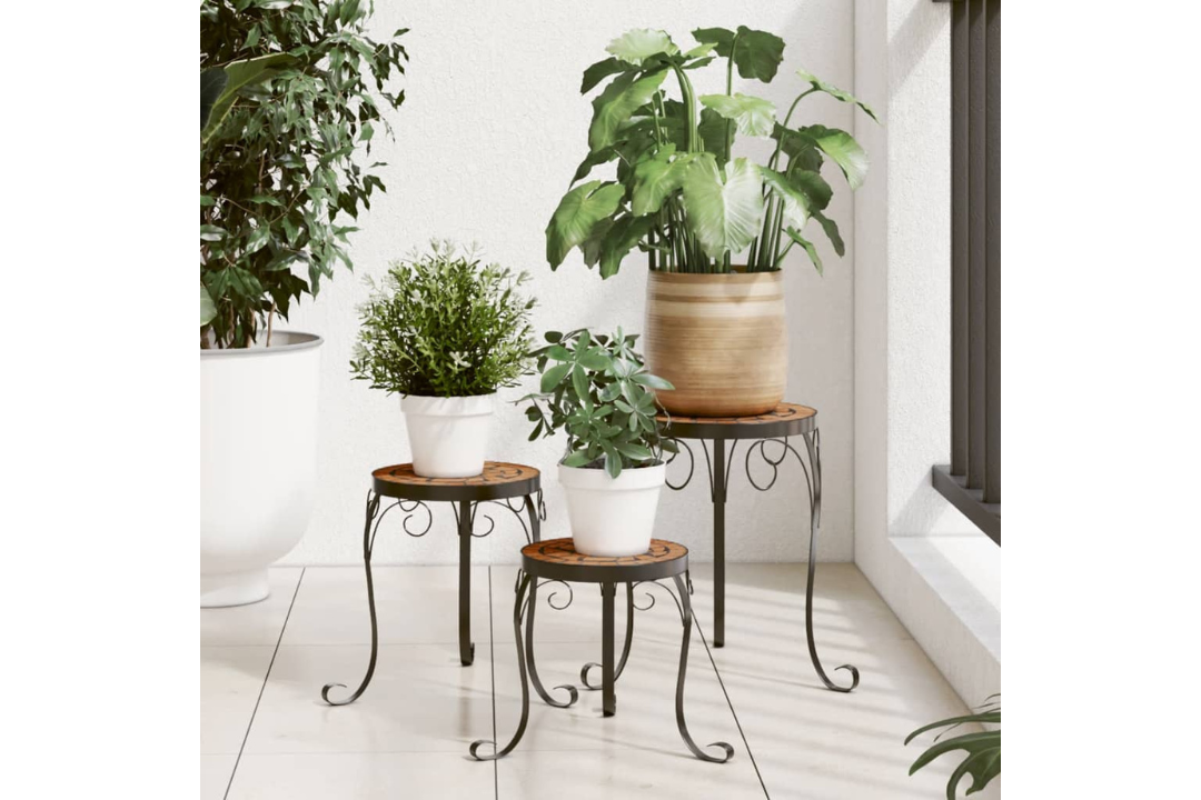 Plant Stands 3 Pcs Ceramic Mosaic – Mediterranean Style in Terracotta