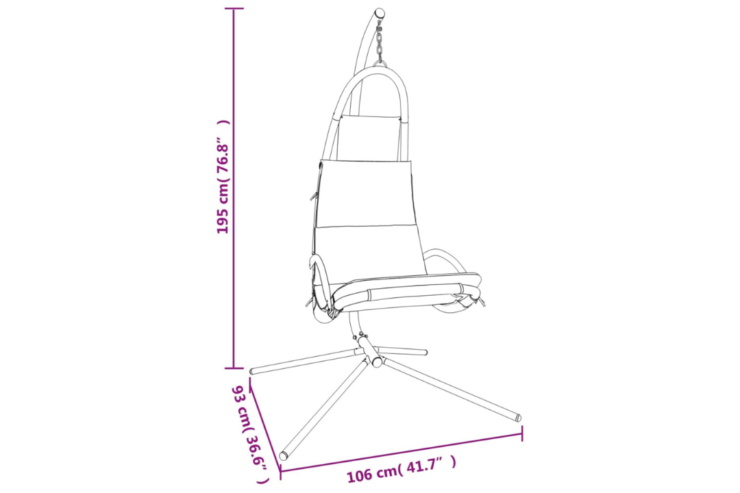 Garden Swing Chair with Cushion Oxford Fabric and Steel in Dark Gray Specifications