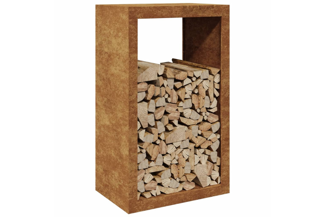 Firewood Rack – Weathering Steel Outdoor Log Holder Weather Resistant