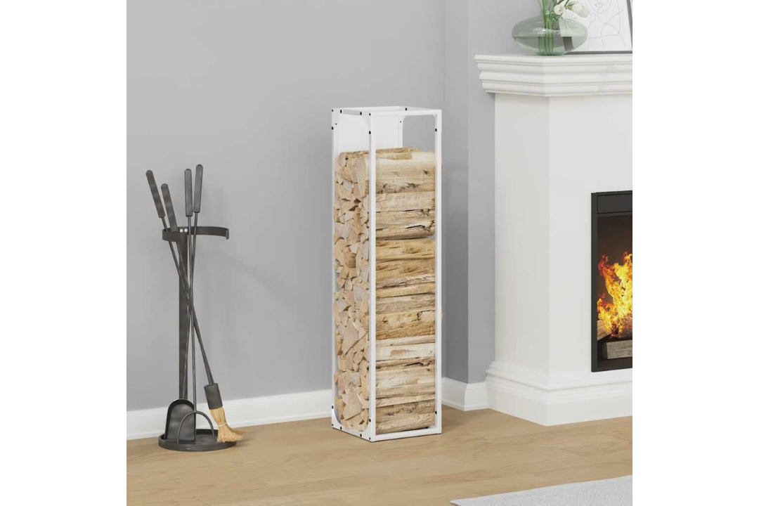 Firewood Rack 25 x 25 x 100 cm in White Made of Cold-Rolled Steel