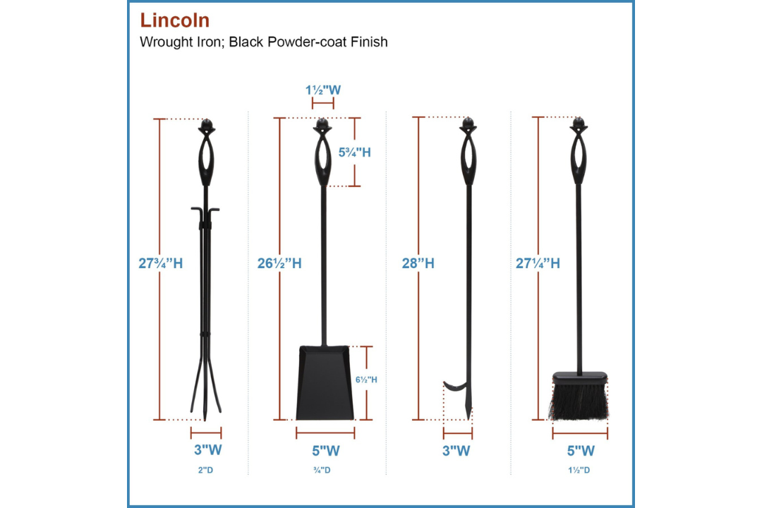 Lincoln 4-Piece Black Cast Iron Fireplace Tool Set with Radial Stand – 31” Details Information