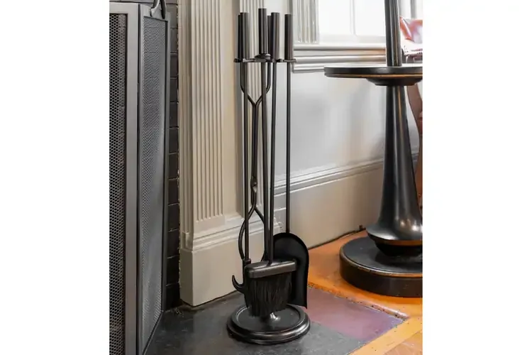 Neoclassic Fireplace Tool Set in Black & Round Base