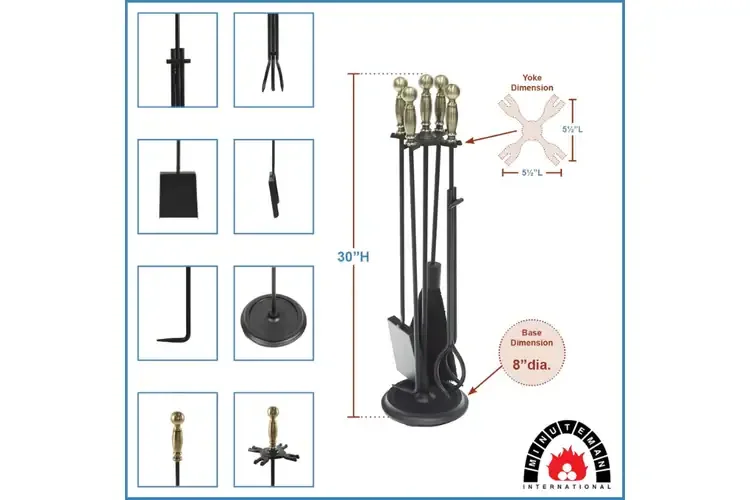 Chelmsford Fireplace Tool Set in All Black Specifications
