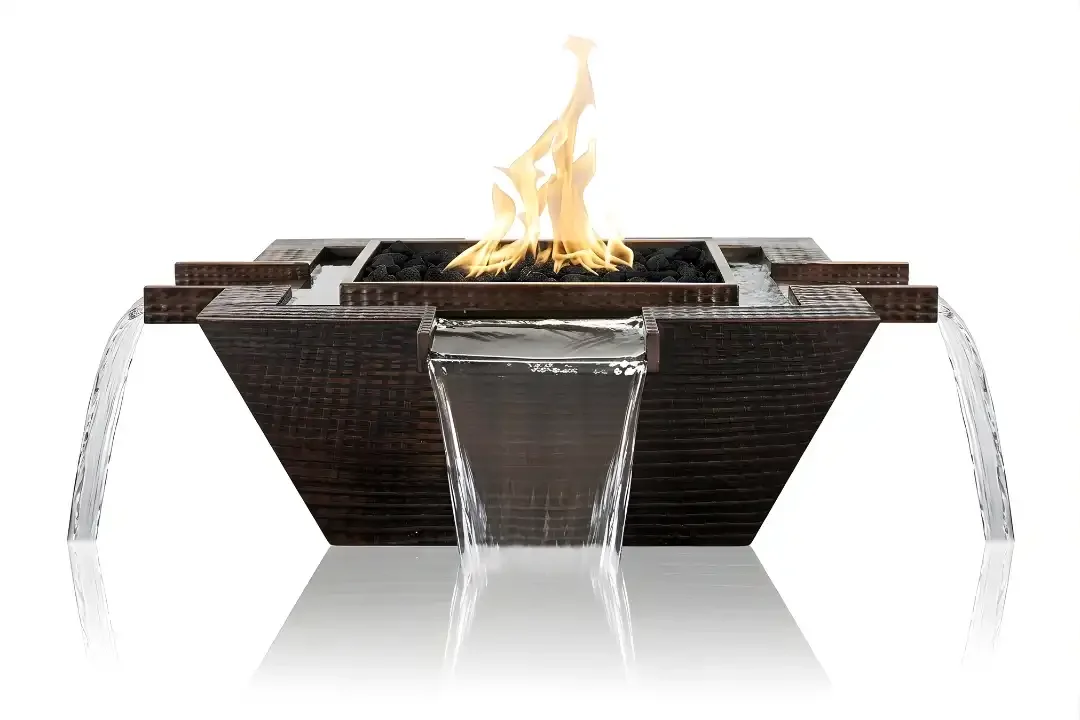 The Outdoor Plus 30" Maya Fire & Water Bowl – Copper 4-Way Spill