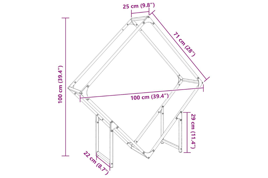 Firewood Rack 100 x 25 x 100 cm in Anthracite Made of Cold-Rolled Steel Specifications
