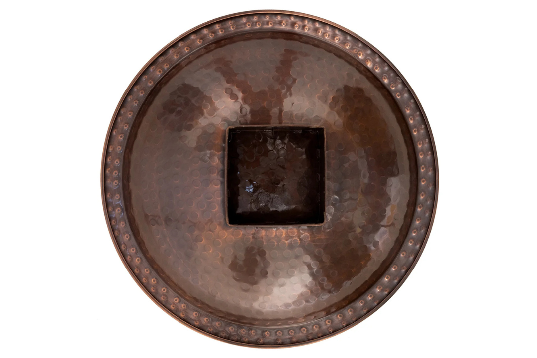 14" Hammered Burnt Copper Birdbath for 4x4 Posts Texture Bottom Details