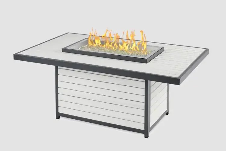 Kenwood and Brooks White Rectangular Chat Height Gas Fire Pit Table