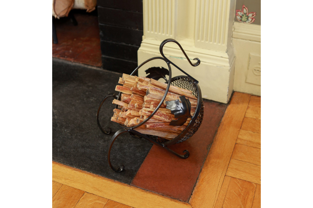 European Fatwood Caddy – Wrought Iron Kindling Holder with 4 lbs Fatwood
