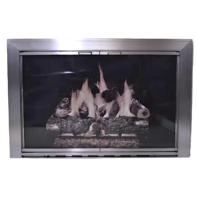 Savannah Masonry Fireplace Glass Door In Brushed Satin Nickel Finish