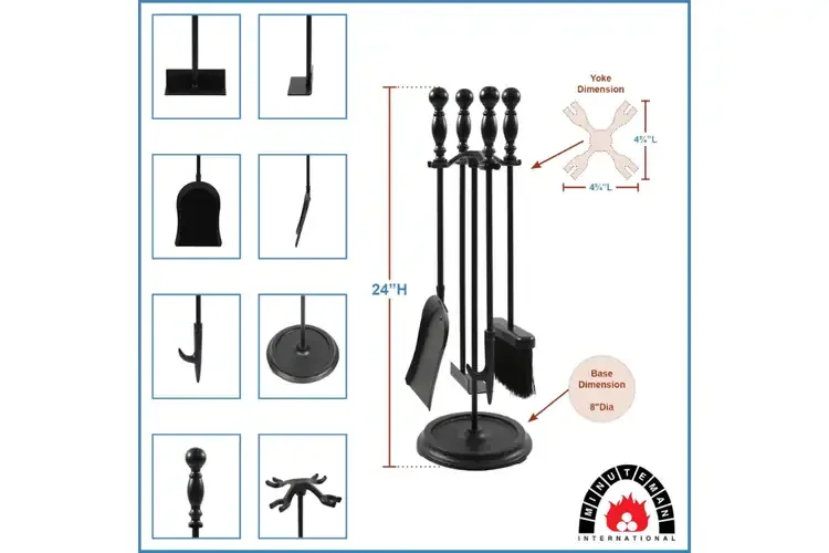 Bolton Mini Tool Set – 24" Cast & Wrought Iron Fireplace Tools in Black Specifications