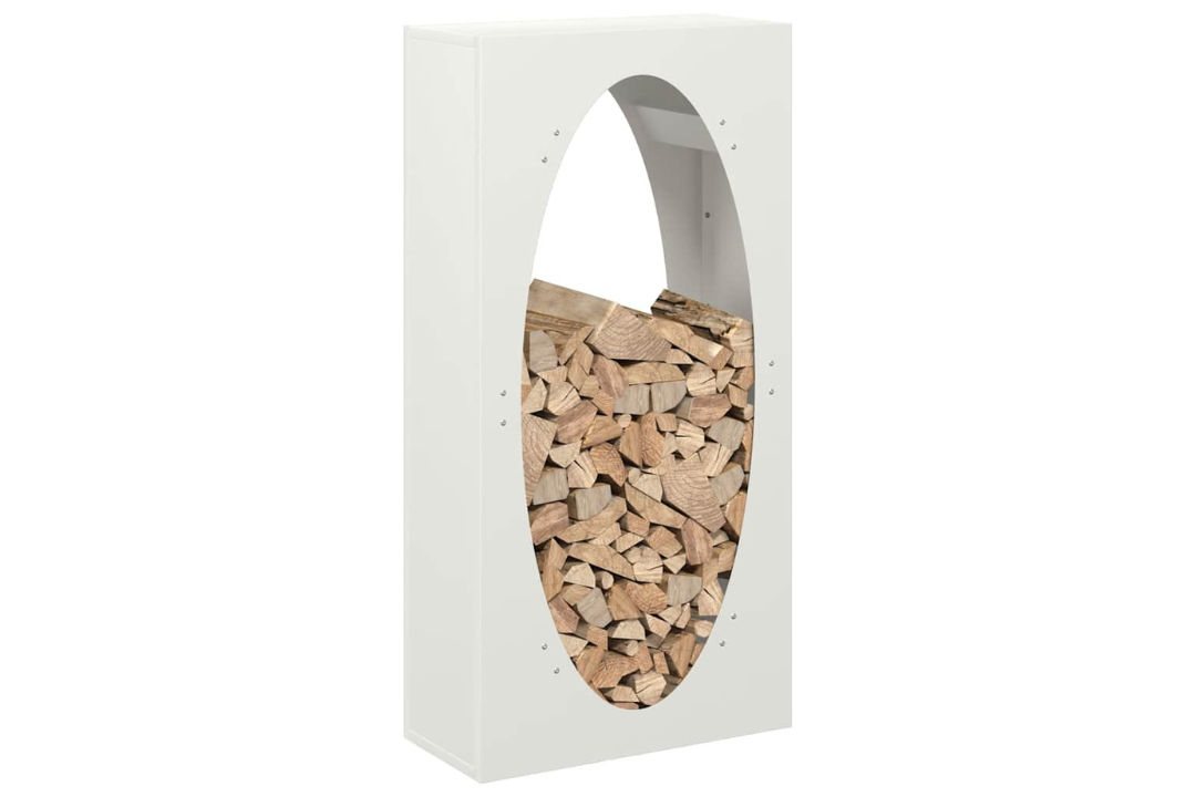 Corrosion-Resistant Firewood Rack 50 x 23 x 100 cm in White Made of Cold-Rolled Steel