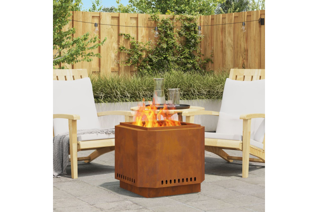 Smokeless Fire Pit 58 x 58 x 51 cm in Rusty Brown Weathering Steel