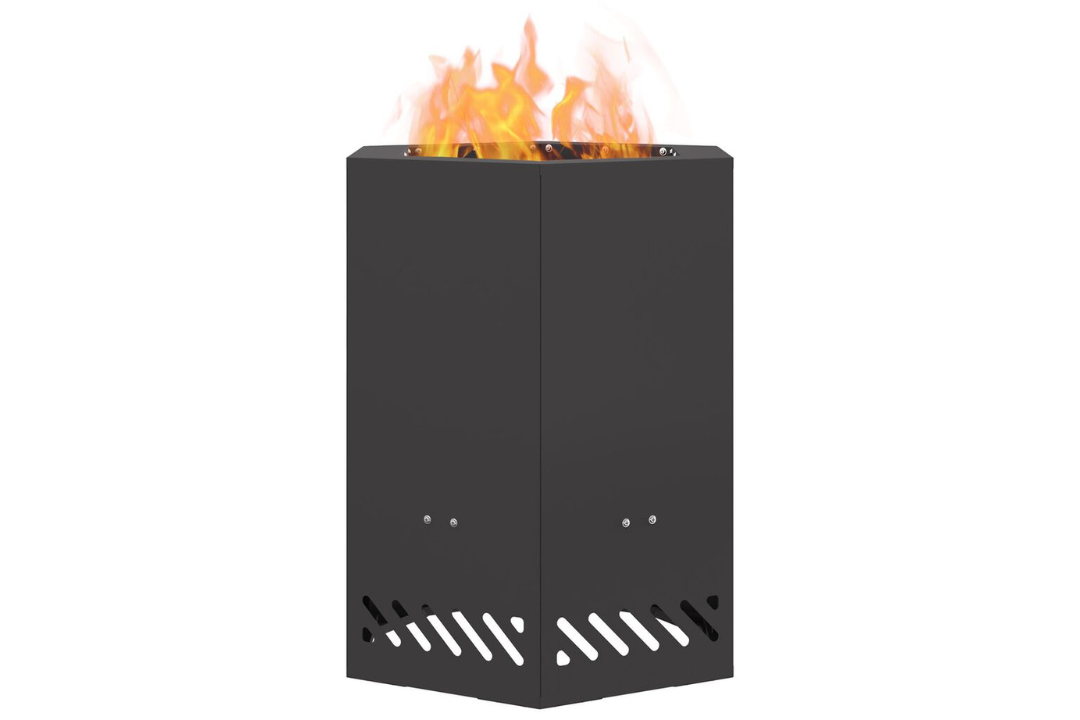 Smokeless Fire Pit Hexagonal 38 x 38 x 51 cm in Matte Black Cold-Rolled Steel