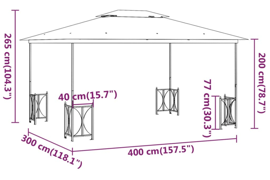 Gazebo with Sidewalls & Double Roofs in Cream 3 x 4 m Specifications