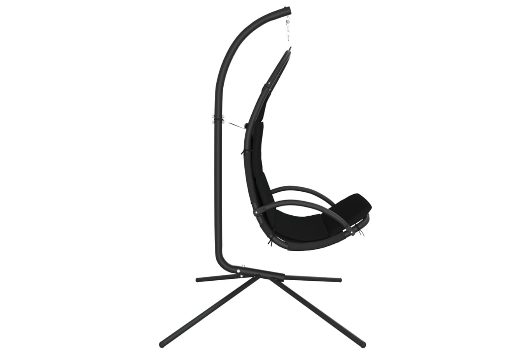 Garden Swing Chair with Cushion Oxford Fabric and Steel in Black With Ergonomically Curved Seat