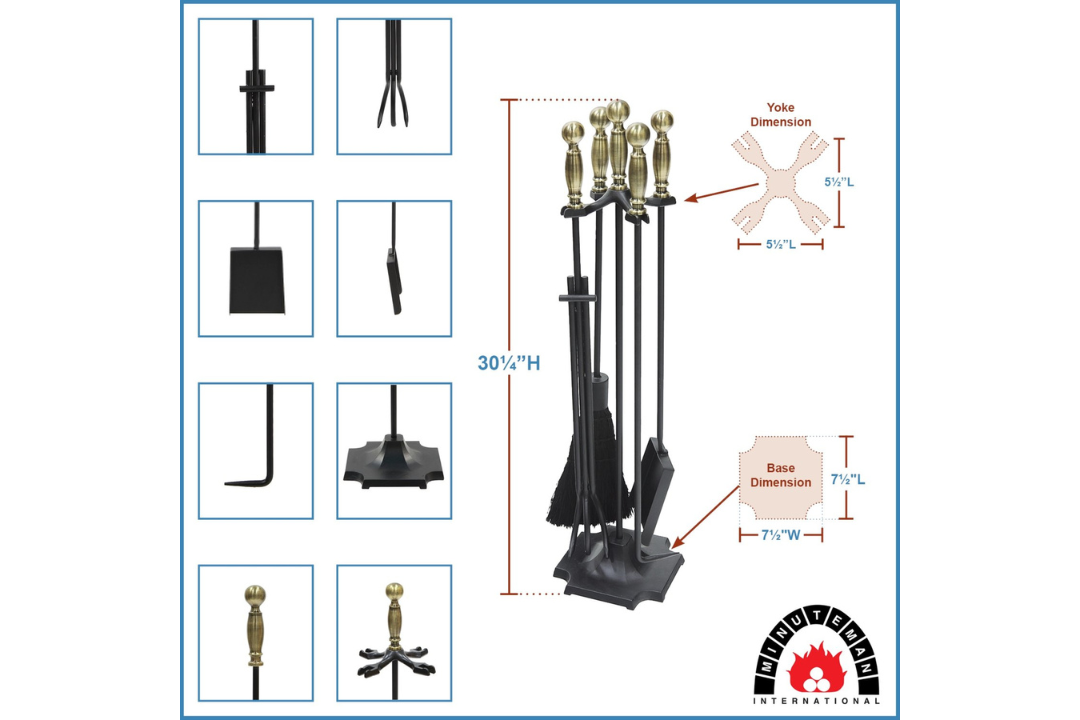 Carlisle Fireplace Tool Set in Black & Antique Brass Specifications