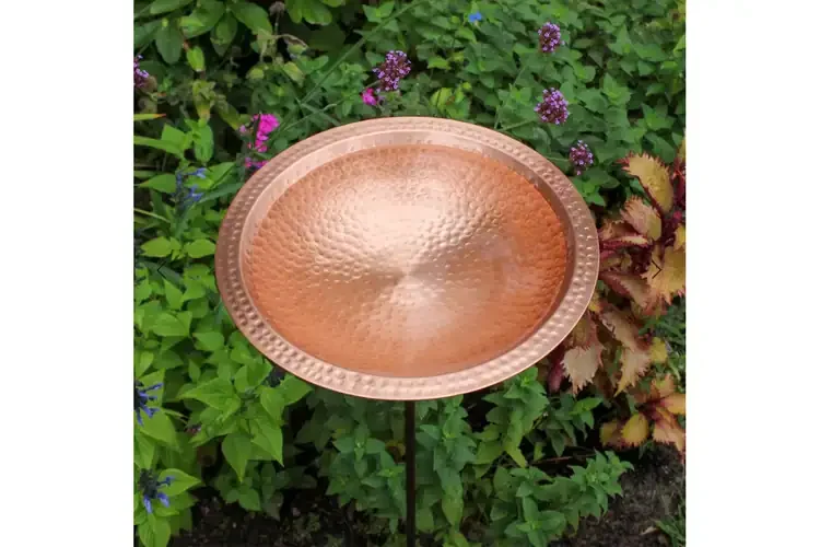 14" Hammered Solid Copper Birdbath Bowl Rust-Free