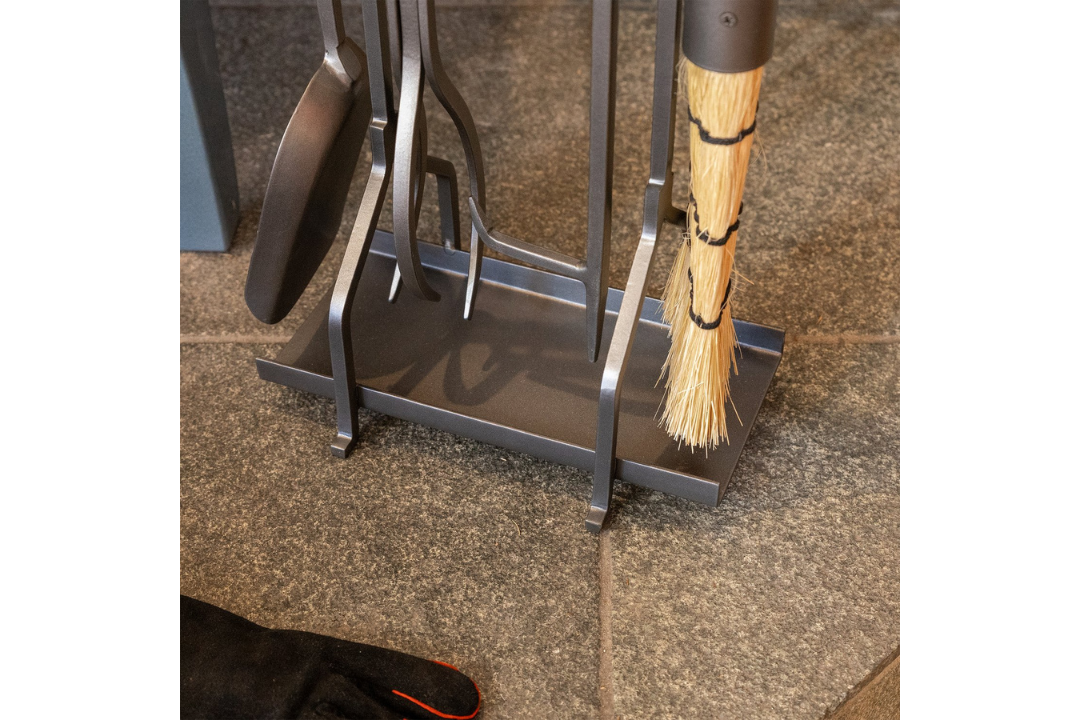 Salem Inline Fireplace Tool Set with Ash Pan and Twisted Rope Handles in Graphite Powder Coated Finish