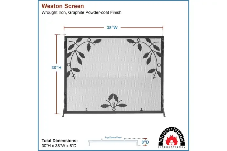 Weston Flat Fireplace Screens – Hand-Forged Decorative Hearth Guard Made from Wrought Iron in Graphite 38” X 30” Specifications