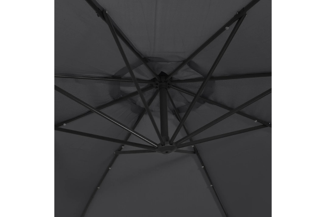 Cantilever Garden Parasol with LED Lights and Metal Pole 350 cm in Black with 8 Ribs