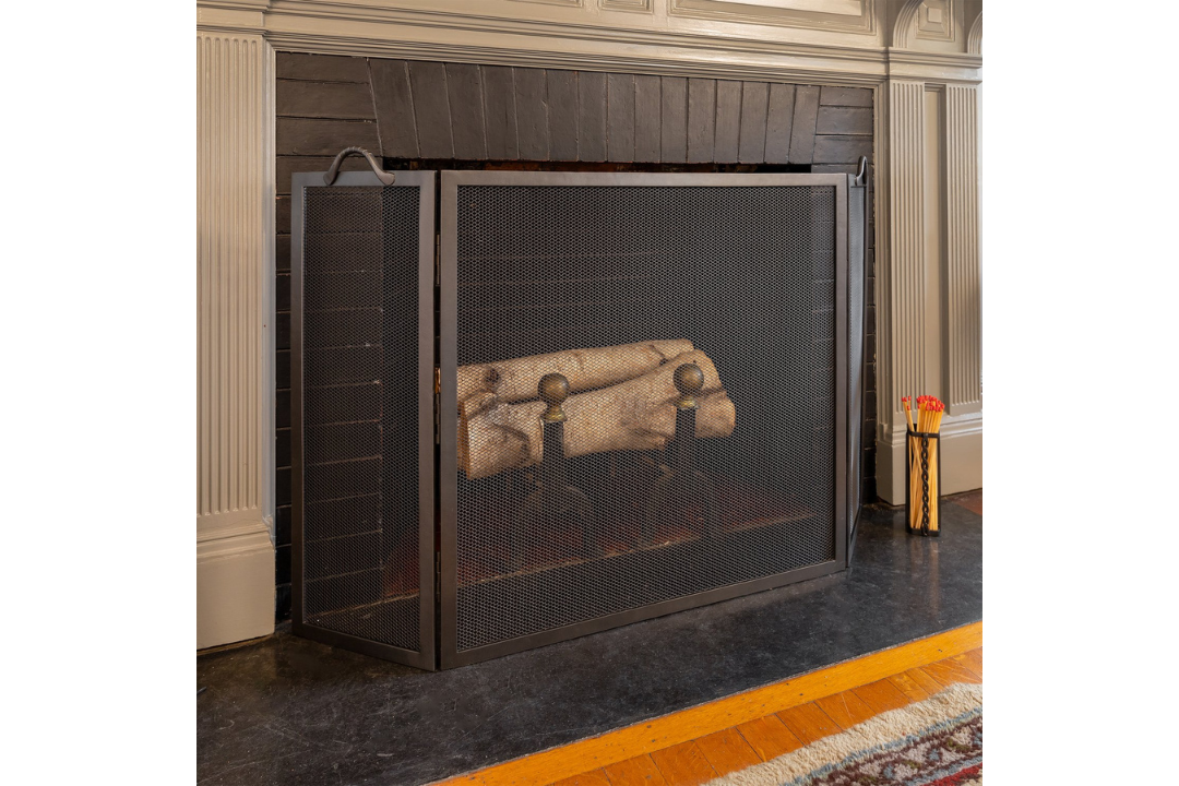 Twisted Rope Folding Fireplace Screen in Graphite