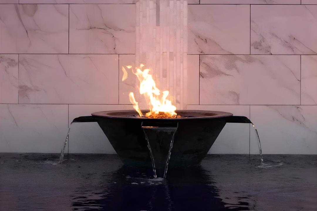 The Outdoor Plus 30" Cazo Fire & Water Bowl ® Copper 4-Way Spill